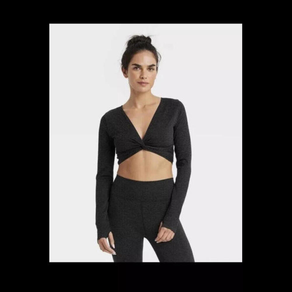 Top JOYLAB Cropped Front Knot Long Sleeve Spandex Size LARGE *NWT* MSRP $30.00